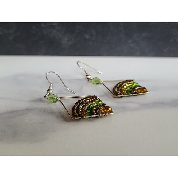 Beaded Dangling Pierced Earrings Vintage - Picture 4 of 10